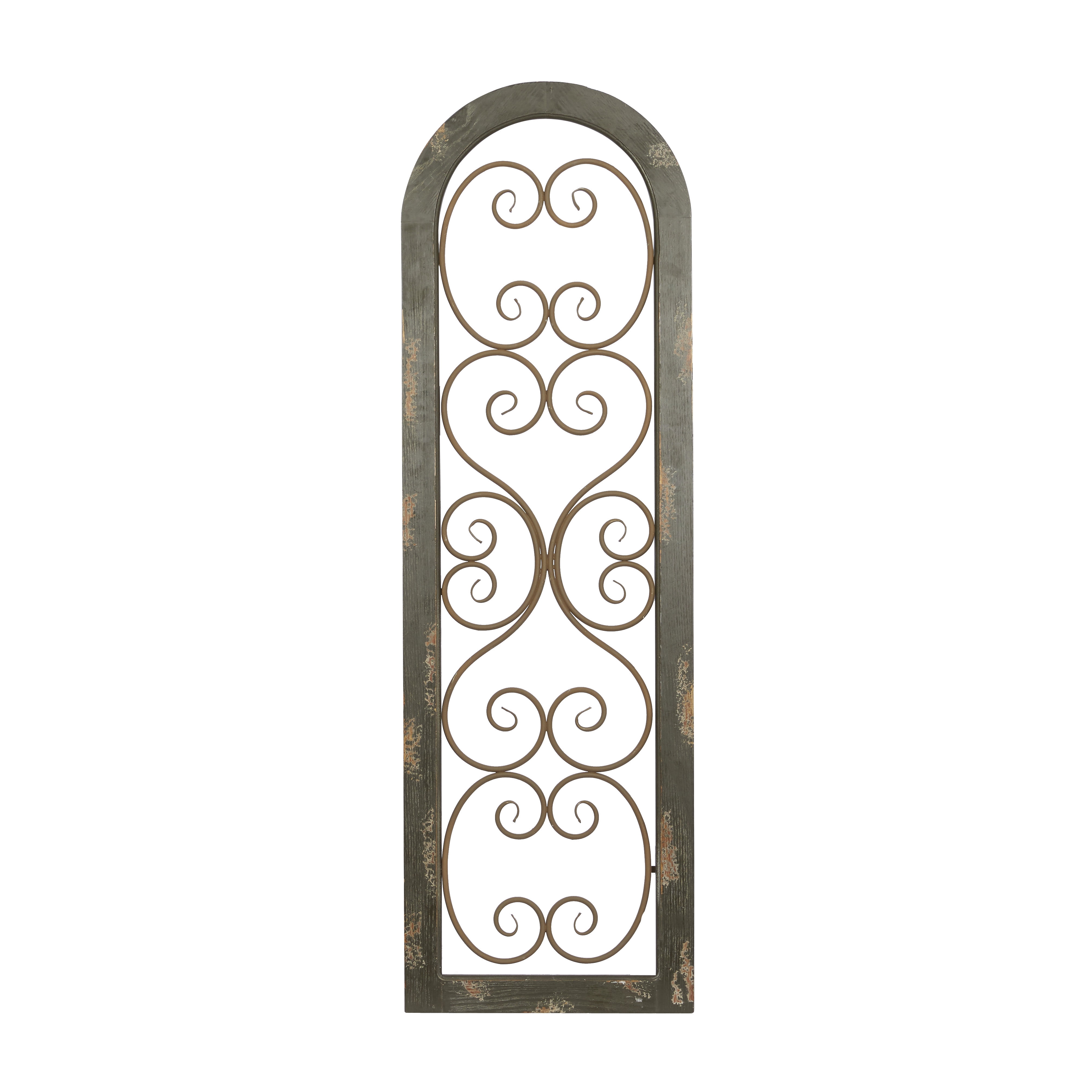 DecMode Brown Rustic Wood Scrollwork Pattern with Arched Frame Wall ...