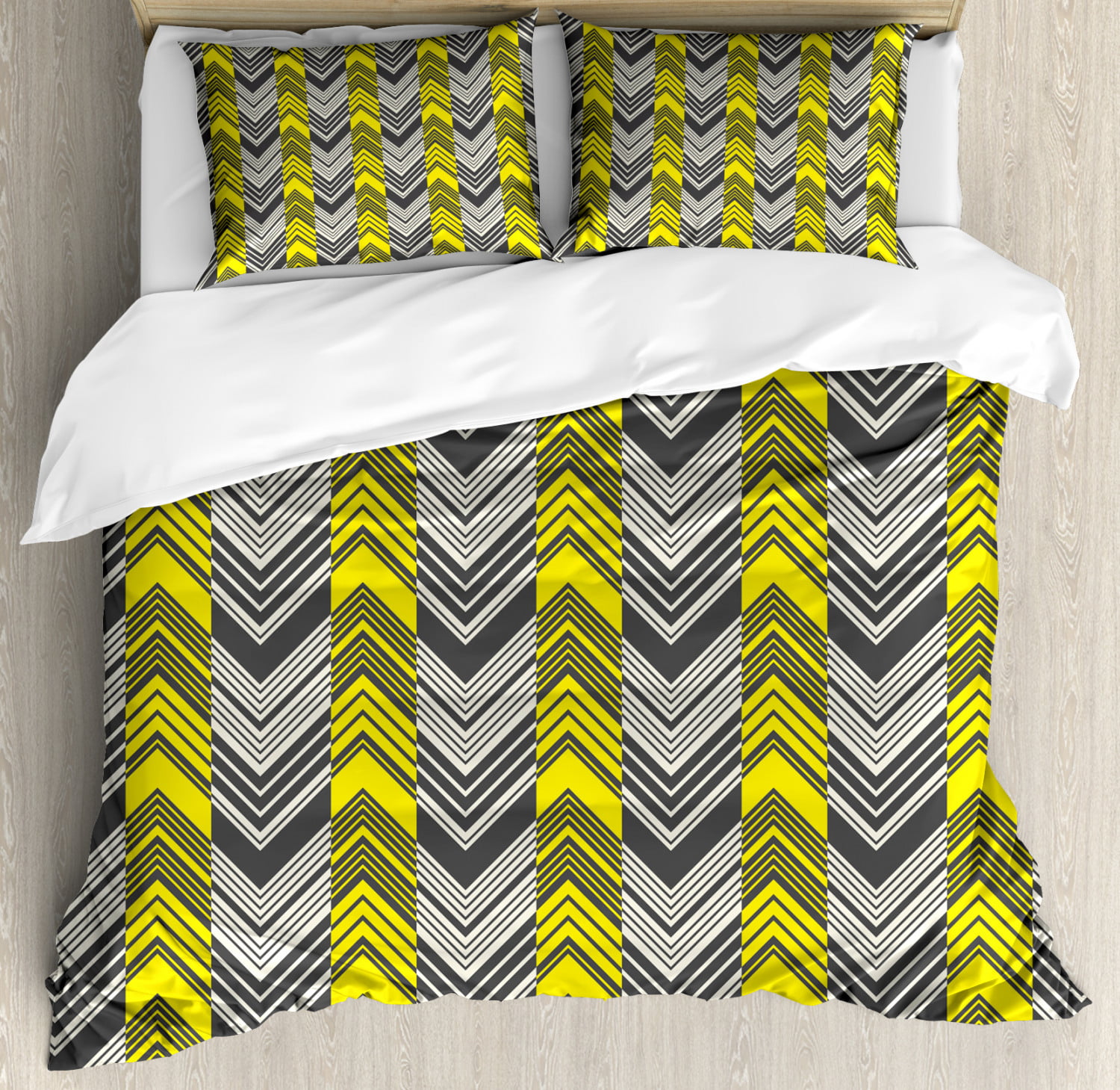 Gray Grey Yellow Chevron Zig Zag 3 pc Comforter Set Twin XL Full Queen King Bed 