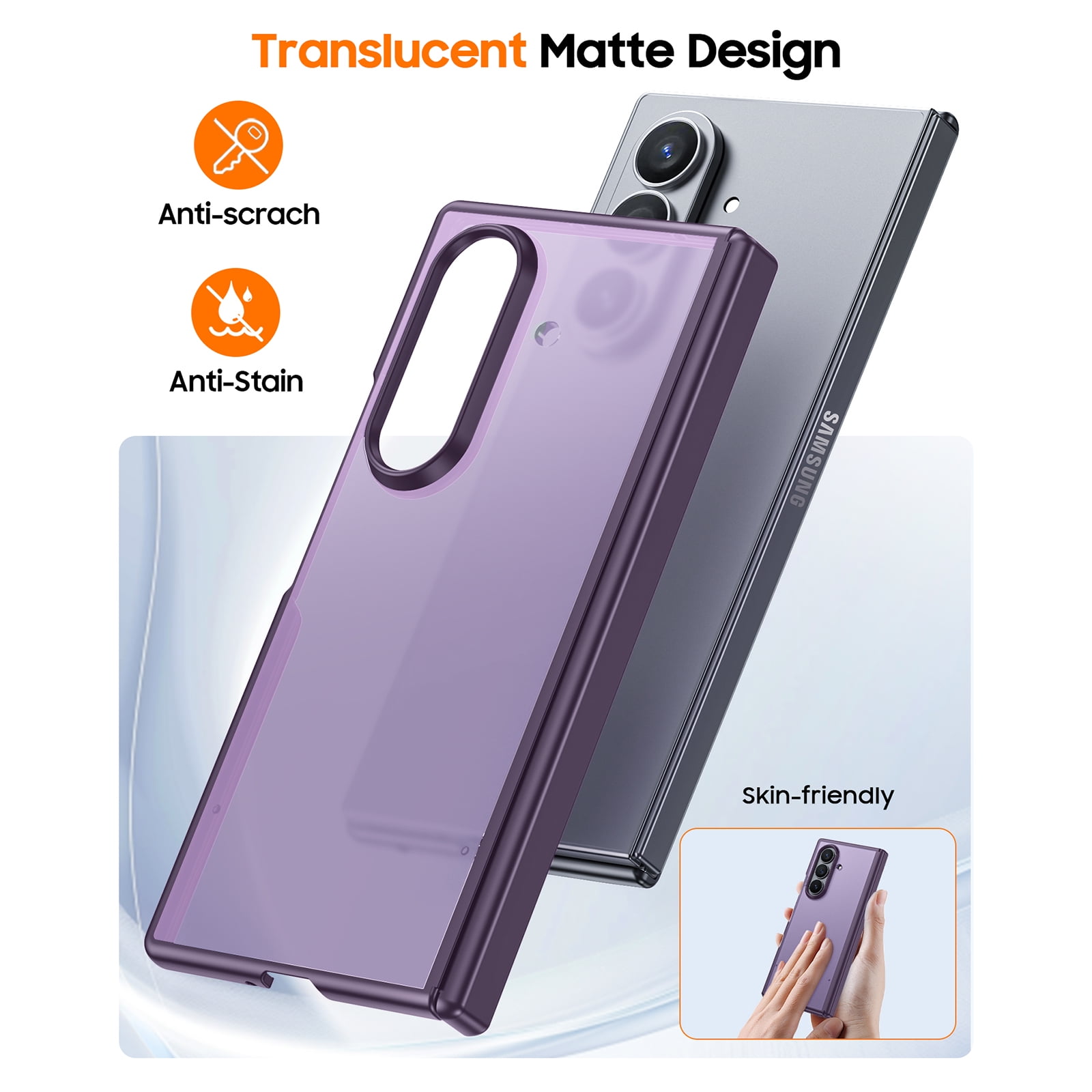 Vizvera for Samsung Galaxy Z Fold 7 Case with Hinge Protection,Screen Protector,Ultra-Thin Skin Feel Translucent Frosted,Wireless Charging,Shockproof Cover-Purple