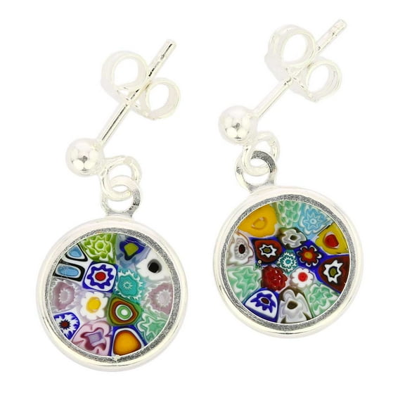 GlassOfVenice Murano Glass Silver-Framed Millefiori Earrings "Multicolor"