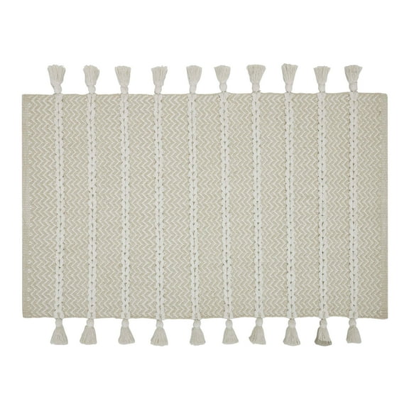 My Texas House Knotted Stripe Ivory/Beige Cotton Scatter Area Rug, 27" x 45"