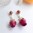 thumbnail image 5 of EIMELI Creative Real Sweet Rose Stud Earrings By Epoxy Process Elegant Pearl Crystal Eardrop With Vintage Eternal Flower In Jewellery, 5 of 6