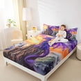 thumbnail image 4 of Manfei Purple Dragon Twin Sheet Sets,Western Fantasy Twin Fitted Sheet,Vintage Brown Castle Flat Sheet For Boys,Super Cozy Room Decor,3 Pieces, 4 of 7