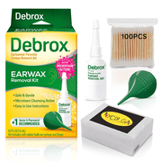 Debrox Earwax Removal Kit Featuring NYCPI Tissue Pack Bundle for Easy Cleanup (Drops 0.5 OZ + Syringe + Q-tips)