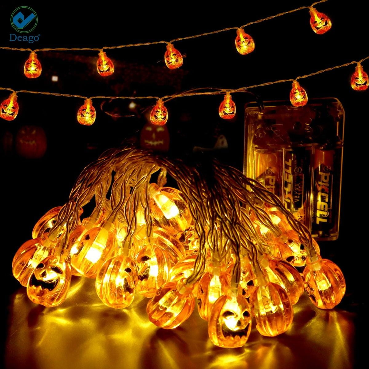 20 Mini Halloween 5' String Lights Orange Indoor Party Decoration NIB 
