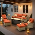 thumbnail image 3 of Vcatnet 9 Pieces Patio Fire Pit Sets, Outdoor Patio Conversation Furniture Set, Wicker Sectional Sofa with Swivel Glider Chairs and Ottoman, Orange Red, 3 of 10