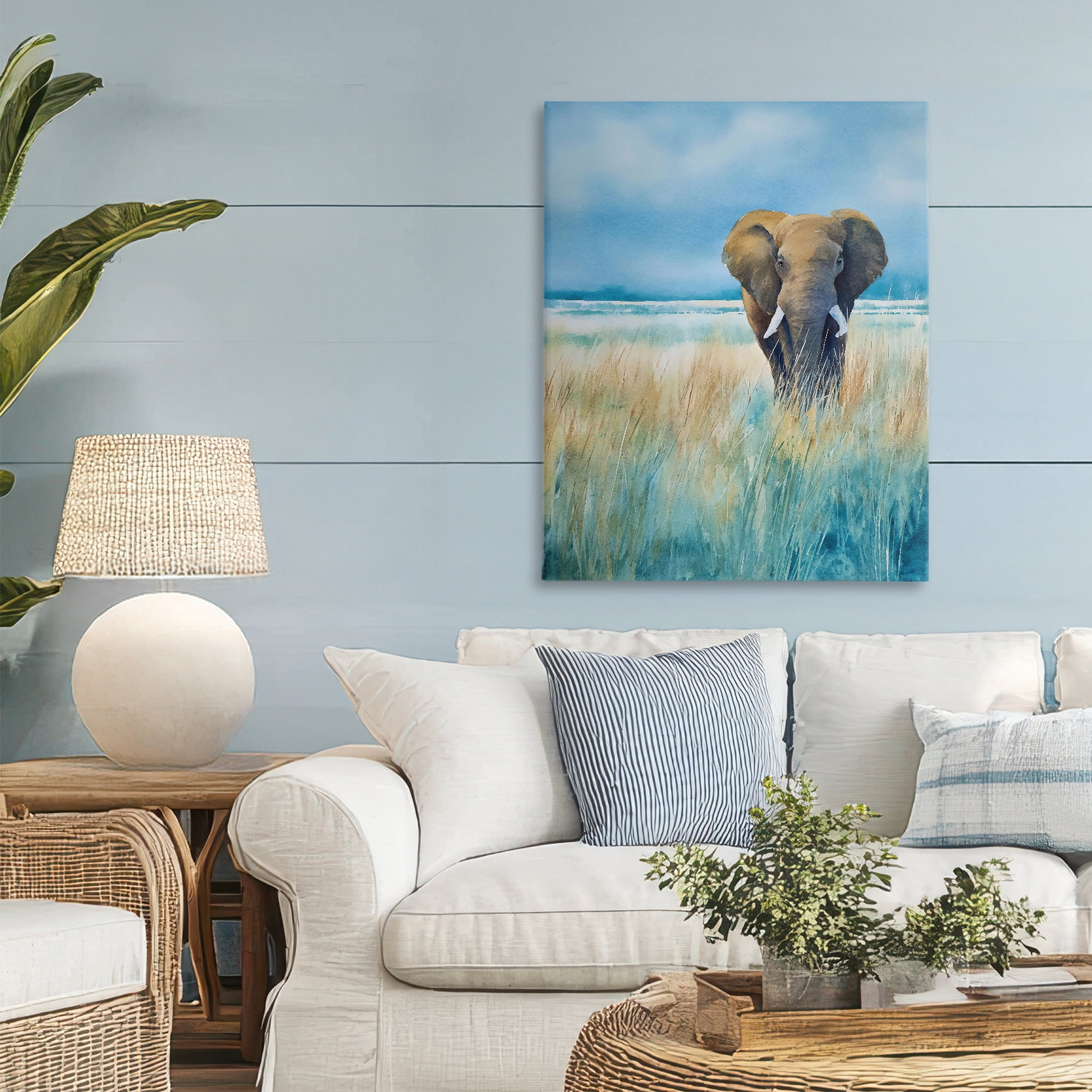 Stupell Industries Blue Grass Elephant Canvas Wall Art, design by Franklyn Gregory