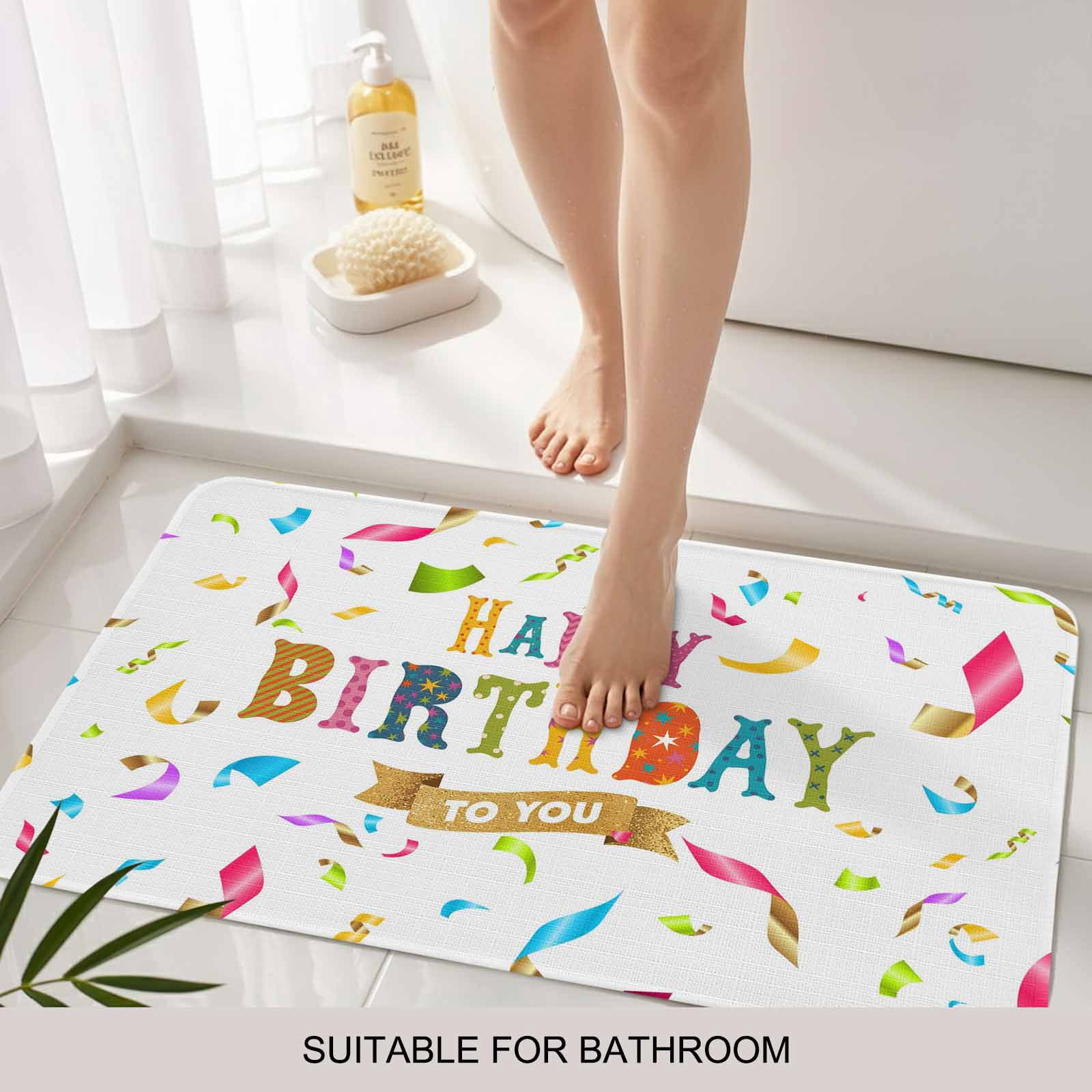 Happy Birthday Doormat Outdoor Entrance 24"x36", Colorful Words Absorb Moisture Dirt Door Mats, Non-Slip Rubber Backing Floor Mats Indoor, Low-Profile Front Door Rugs
