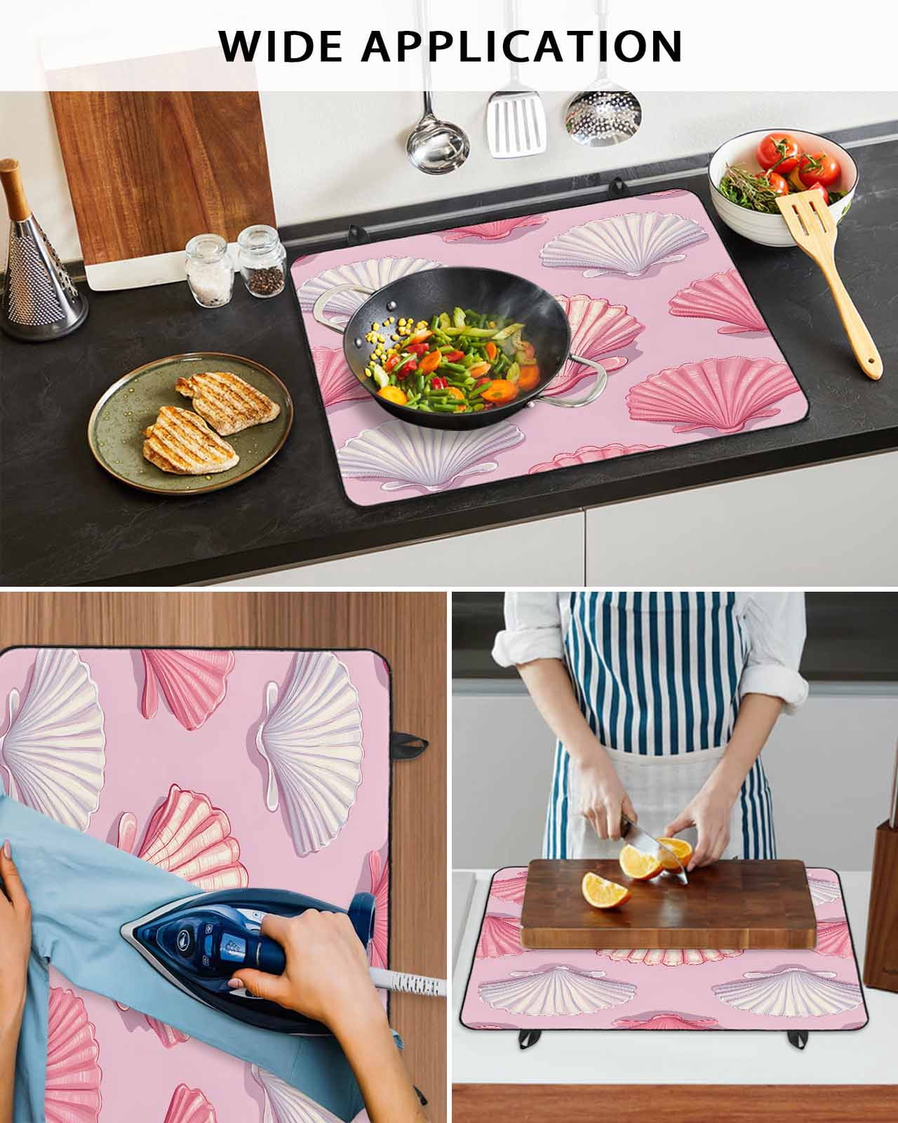 nqOlkjepod Large Induction Cooktop Protector Mat 36"x21", Pink Shell Coastal Stove Top Covers for Electric Stove, Ocean Summer Beach Nautical Stove Burner Cover Mats, Glass Top Stove Cover