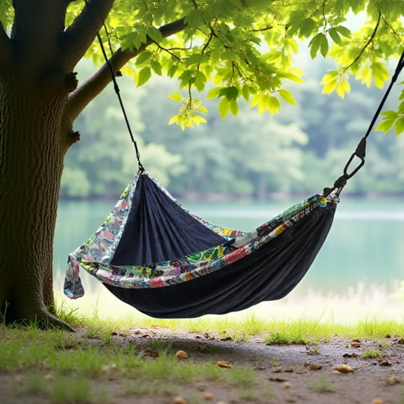 Life Is Good® Deluxe Portable Hammock, Lightweight Nylon with Straps, 400 lb Capacity, Easy Setup for Camping or Between Trees