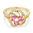 thumbnail image 2 of Gem Stone King 18K Yellow Gold Plated Silver Heart Pink Mystic Topaz 3-Stone Ring for Women (1.30 Cttw, Heart Shape 4MM, Gemstone November Birthstone, Size 8), 2 of 4