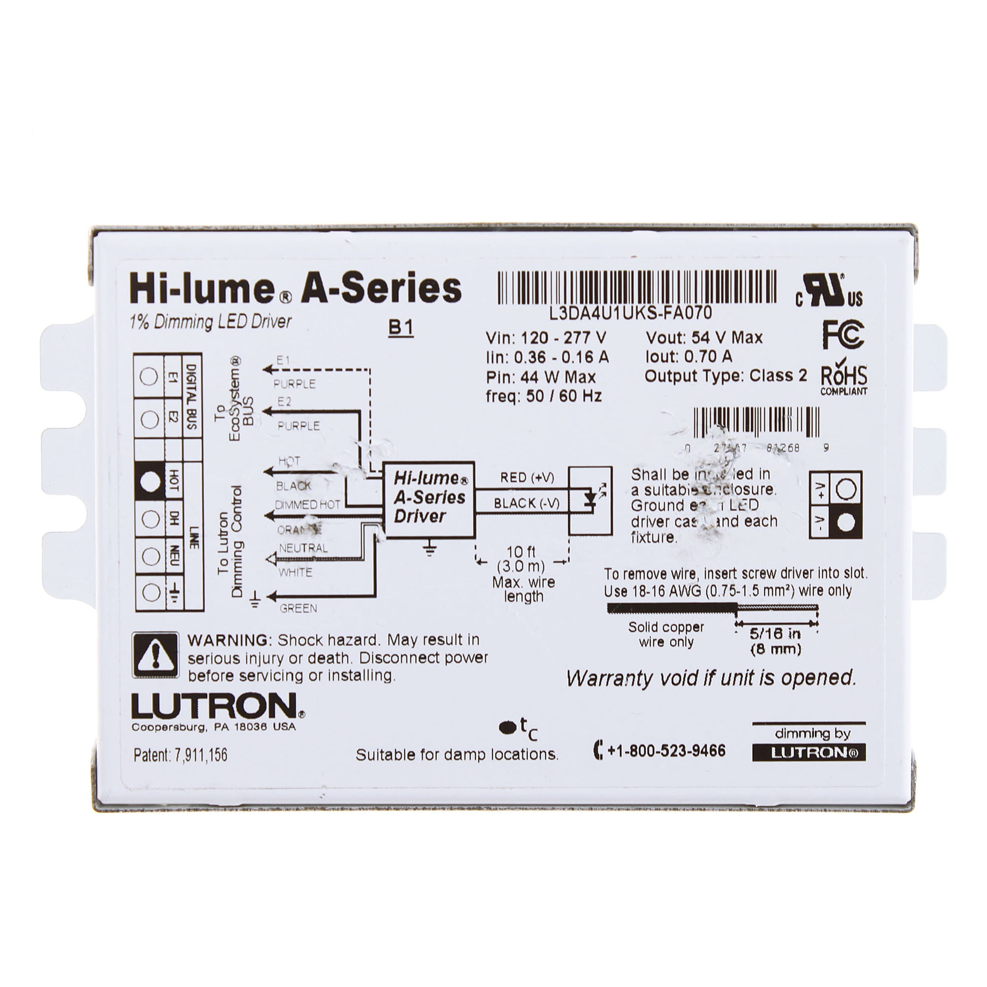 Lutron L3DA4U1UKSFA070 HiLume ASeries Led 1 Architectural Dimming