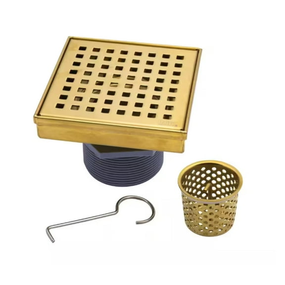 Oatey Designline 4 in. x 4 in. Stainless Steel Square Shower Drain with Square Pattern Drain Cover in Brushed Gold