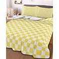 thumbnail image 3 of Quilts Full Size, Yellow White Plaid Soft Comforter Bedding Set for Bed, Modern Retro Geometric Checkered Lightweight Quilted Bedspread with Pillow Cover(2 Pieces) for All Season, 78x90 Inch, 3 of 6