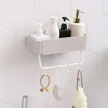

loopsun Bathroom Gargle Storage Rack Kitchen Storage Rack Hole-free Wall-mounted Storage Rack Storage Rack With 4 Hooks