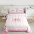 thumbnail image 3 of Homewish Initial Letter M Queen Comforter Set,Cute Cartoon Bow Bedding Sets,Pink Bowknot Bedding Comforter Set For Girl,Breathable Bedroom Decoration Reversible,3-Piece, 3 of 9