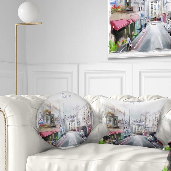 Designart Paris Illustration - Cityscape Digital Throw Pillow - 12x20