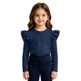 thumbnail image 3 of Abcomgle Girls Long Sleeve T Shirts Size 6-7 Trendy Solid Color Double Layer Ruffle Sleeve Crewneck T-Shirts for Girls Winter Basic Top for Girls Cute Blouses for Girls, 3 of 5