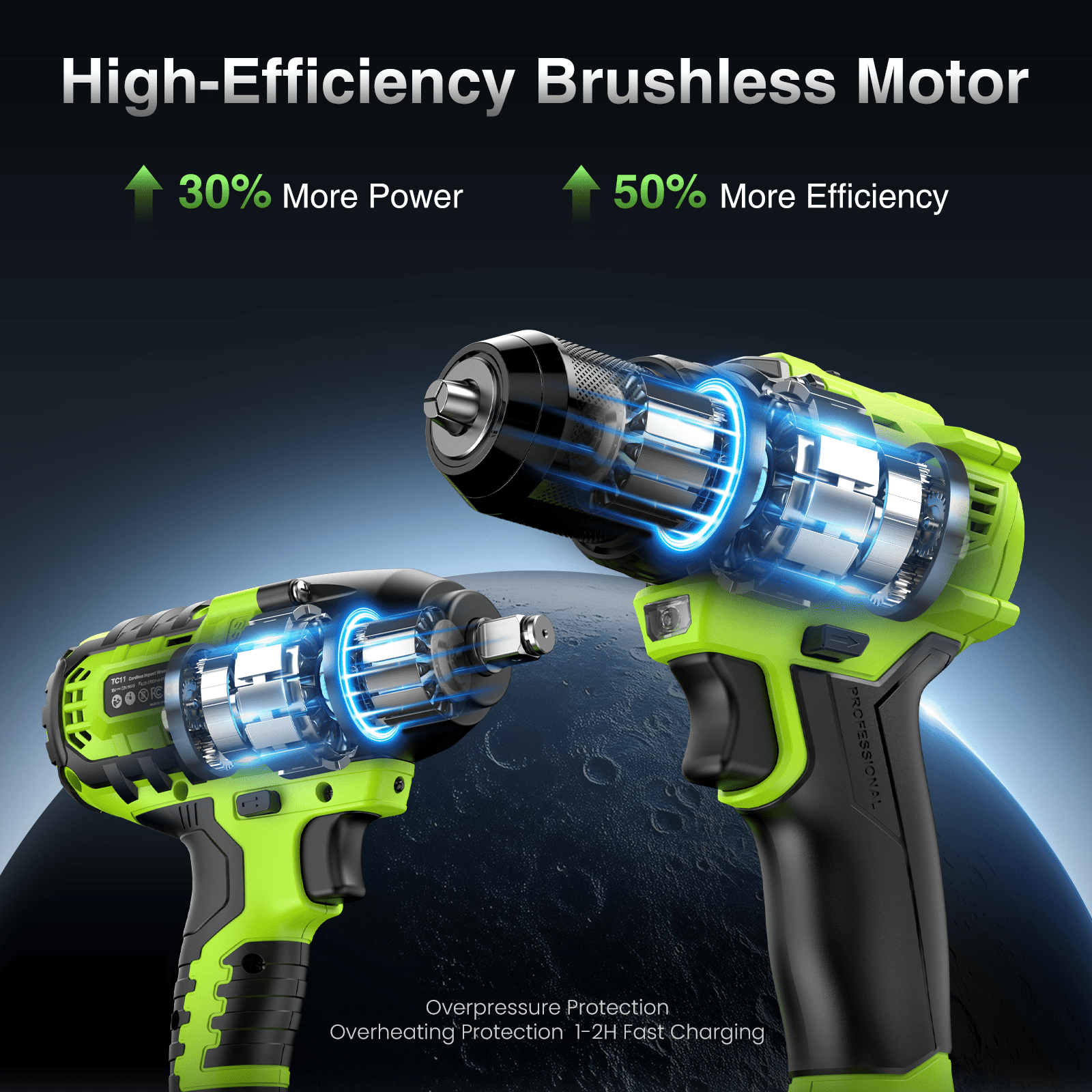 2-Tool Combo Kit: 1/2" Brushless Impact Wrench (800Nm) & 3/8" Brushless Drill Driver (80Nm) with 2×4000mAh Batteries