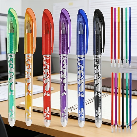 6 Pcs Erasable Gel Pens Set, 0.7Mm Heat Erasable Pens with Refills for Home Office, Multicolor