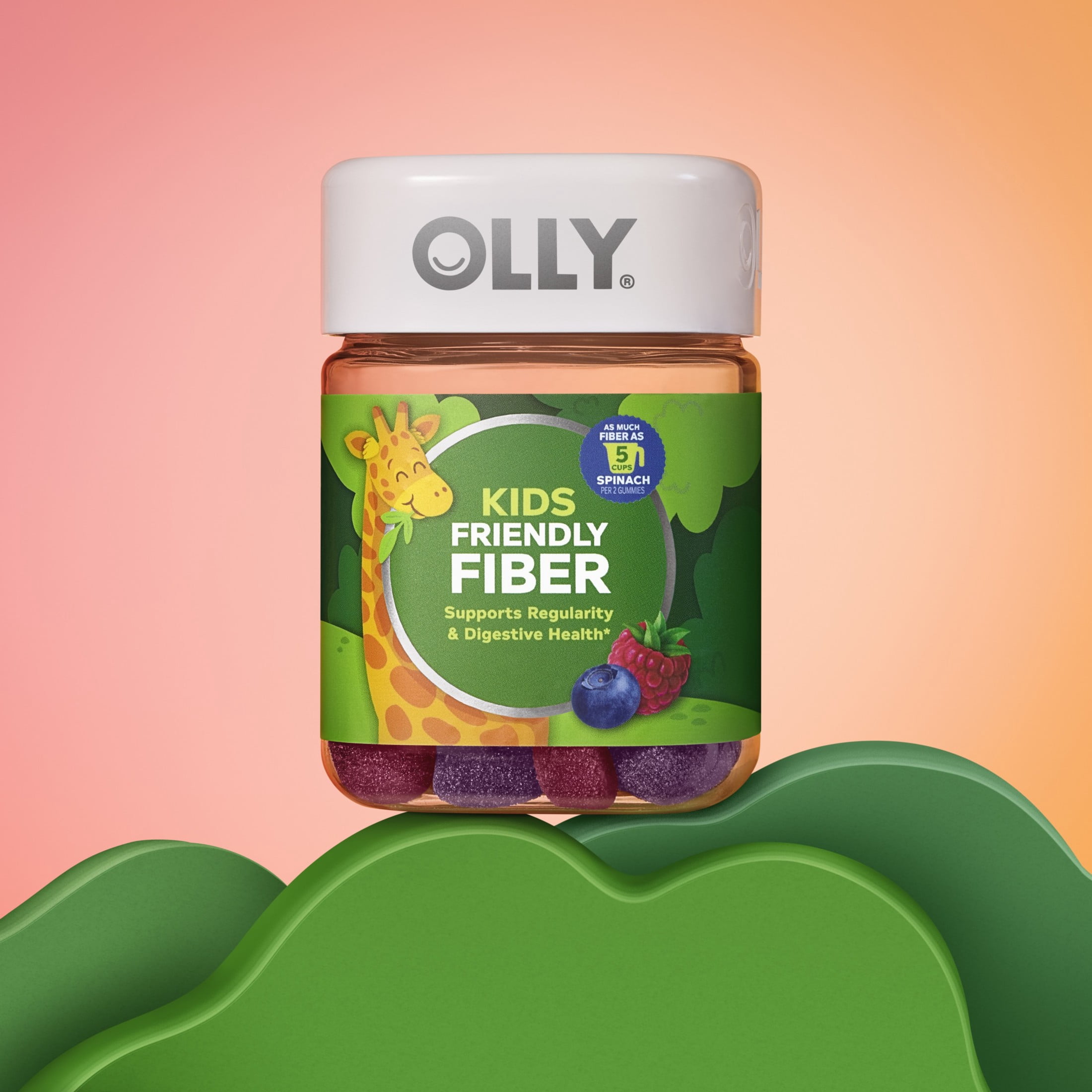 OLLY Kids Friendly Fiber Gummy Supplement, 3g Prebiotic Fiber FOS, Berry Flavored, 50Count