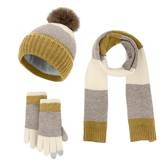 Women&Men Autumn Winter Warm Wool Hat Scarf Gloves Slouchy Three Pieces Winter Snow Knit Cap Screen Mittens Scarves Sets Scarf Gloves Hat