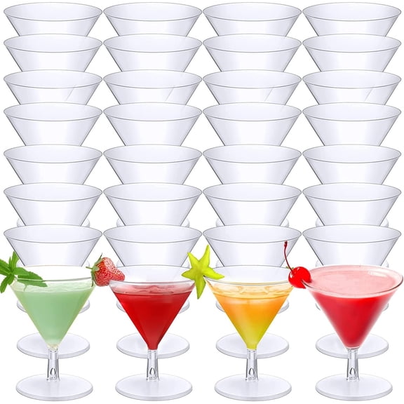 100 Pack Clear Plastic Martini Glasses 2oz Disposable Cocktail Glasses Mini Dessert Cups Shooter Shot Glasses for Parties Wedding Events, Cocktails Parties