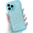 thumbnail image 2 of Clear Cute Flower Design Lens Glitter Shell Pattern Case with Wave Curly Frame,Soft Slim Shockproof Anti-Fingerprint Dirt-Resistance Compatible with iPhone Case(Blue,iPhone 13 Pro Max), 2 of 7
