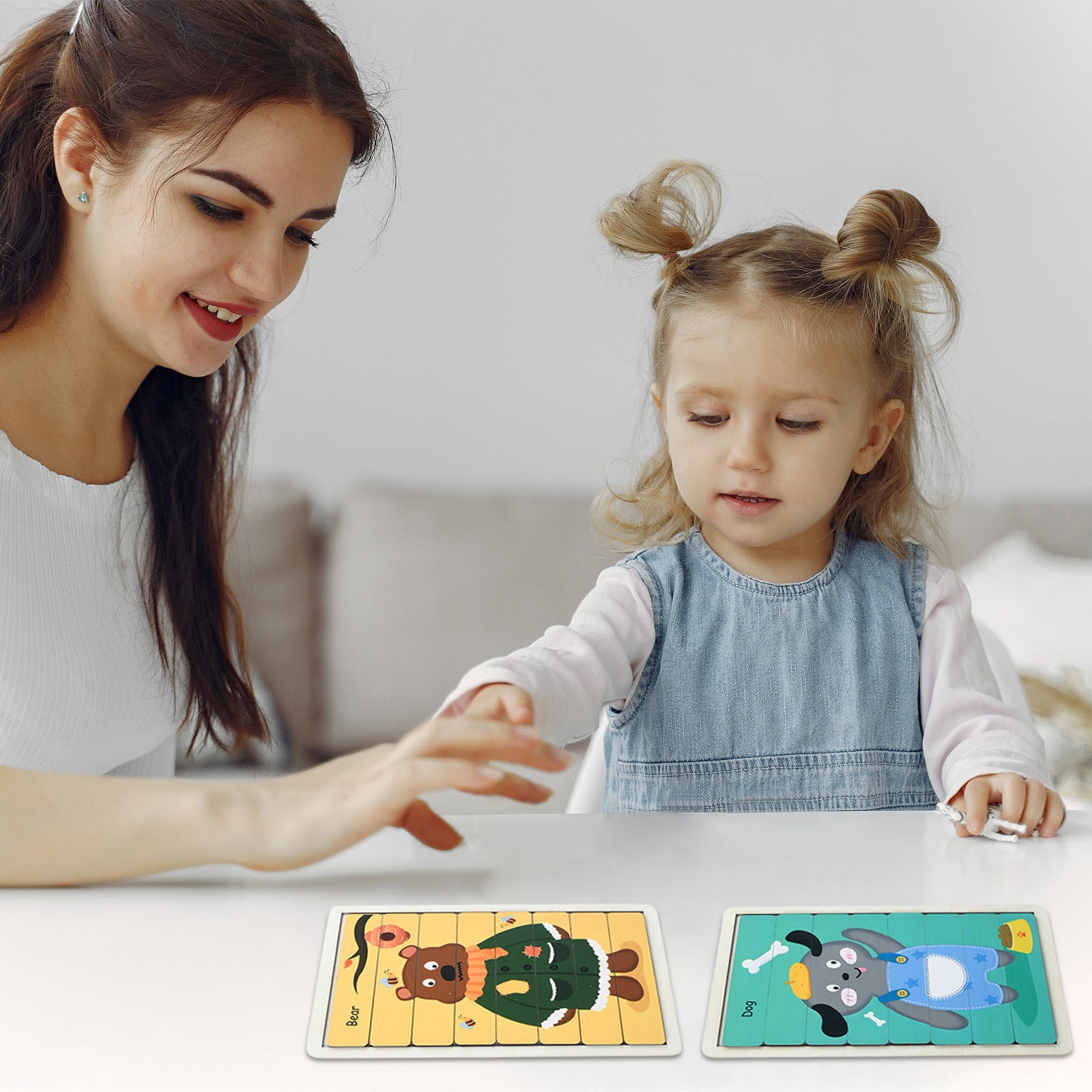 TIMIFIS Woods Puzzle Children's Creatives Strip Puzzle Wooden Dinosaur Animals Pattern Cognition Kindergarten Early Education Puzzle Mobile Puzzle Board Education