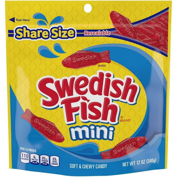 Swedish Fish Red Mini Soft and Chewy Candy, 12 Ounce Bag -- 12 per case.
