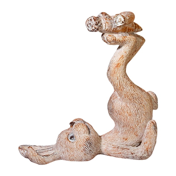 Figura de conejo de resina, estatua de conejo, hecha a mano, encantadora decoración de primavera, manualidades de escritorio marrón