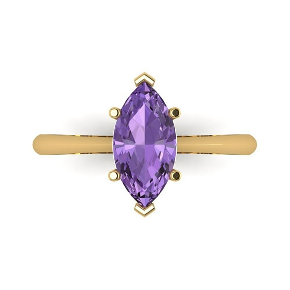 1.5 ctw Solitaire Anniversary Ring for Women | Marquise Cut Simulated Alexandrite | Hyperallergenic Solid 14K Yellow Gold