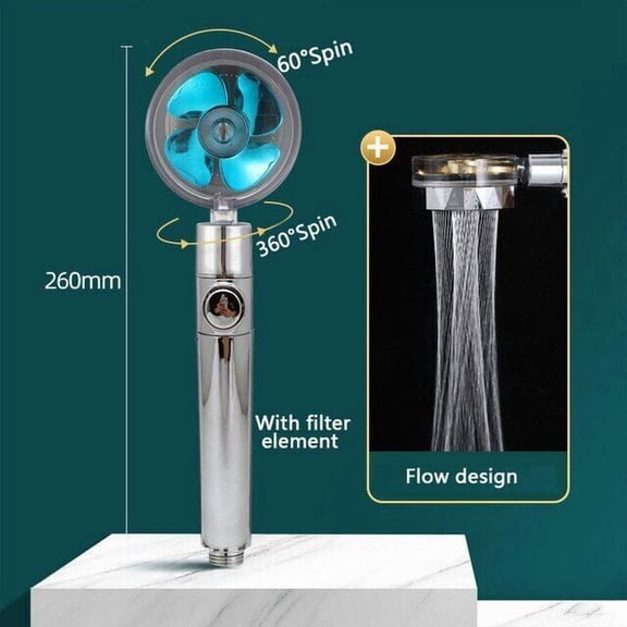 High Pressure Shower Head Adjustable 360 ° Rotation Turbine Water Saving Shower