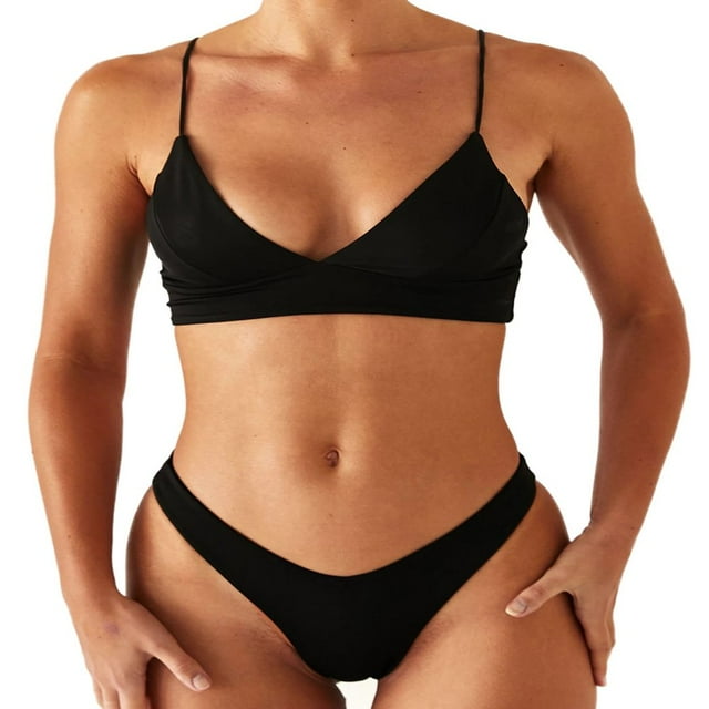 2Pcs Femmes Bikini Ensembles Maillot de Bain Triangle Soutien-Gorge String Maillot de Bain