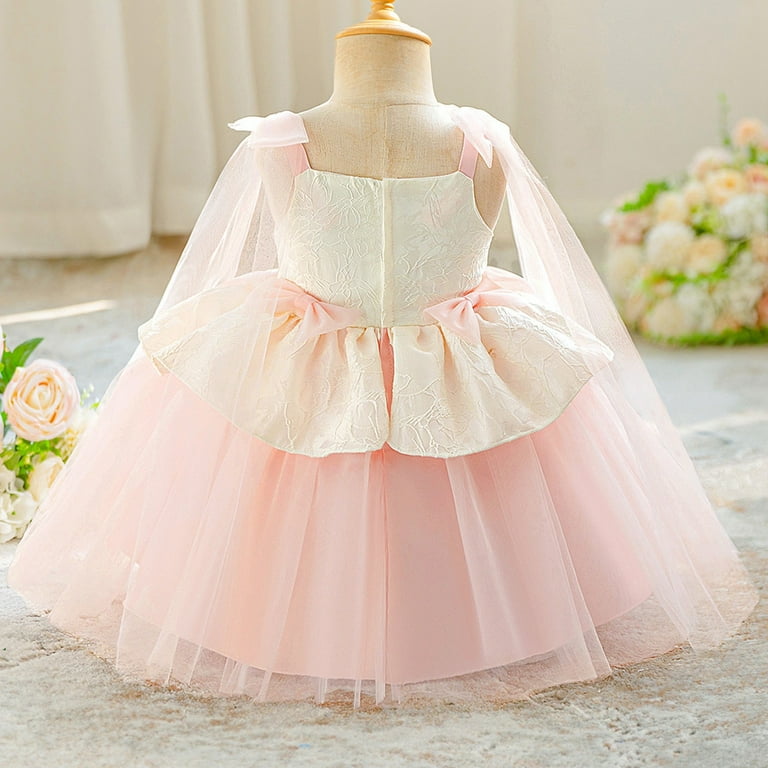 Fyduu Baby Toddler Girl Dress Girls Dresses Kids Dress With Cape And Satin For Girls Party Outfit Everyday Wear Formal Party Dresses 3-6 Months