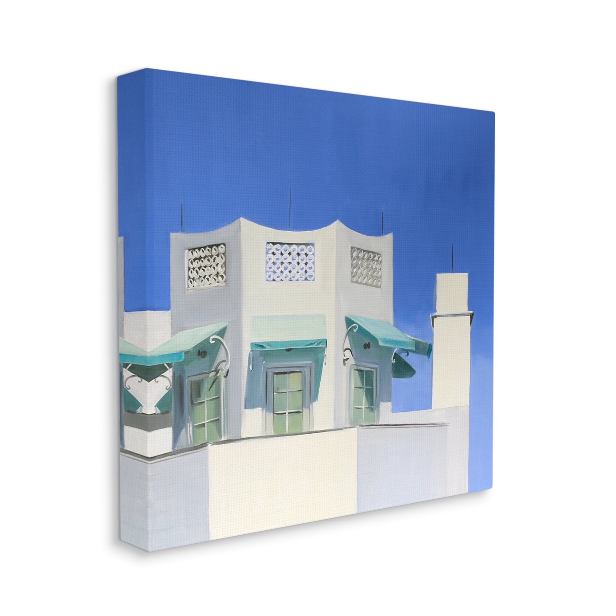 Stupell Industries City Architecture on Blue Travel & Places Painting Gallery Wrapped Canvas Art Print Wall Art, 30 x 30