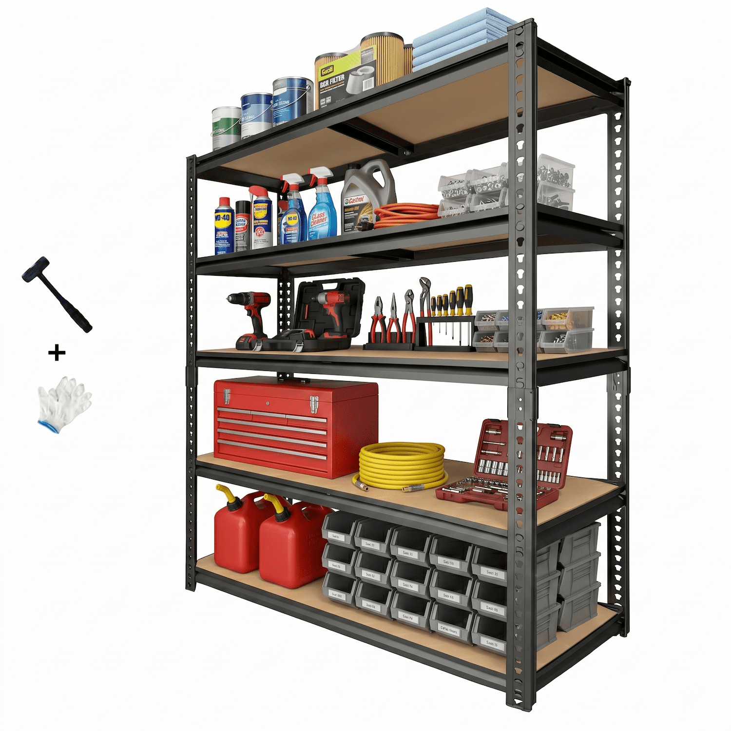 Gracious Living, Storage Garage Base, Fixed Height 5 Shelf, Black