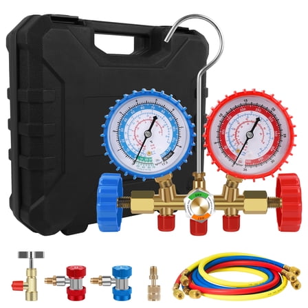 3 Way AC Gauges Set, AC Manifold Gauge Set for R134a R12 R22 R502 Refrigerant with 3FT Flameproof Hoses & Adapter, Puncturing Can Tap Tools kit