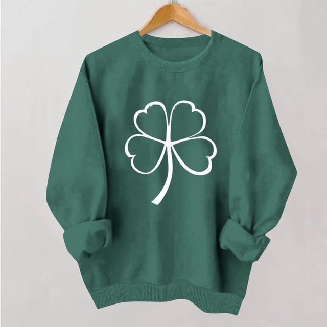 TaTaai Women St Patrick's Day Printed Long Sleeve No Hood Sweatshirt Casual Crew Neck Pullover Ladies Daily Lounge Festival Wear Soft Warm Breathable Stylish Top Gift