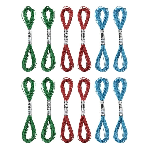 Uxcell 12 Skeins Embroidery Floss, Metallic Embroidery Thread Blue/Dark Green/Red