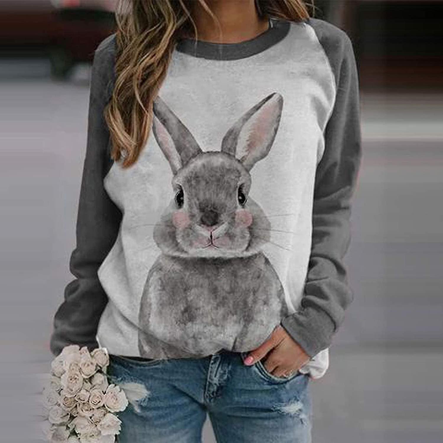 Easter Bunny Print Sweatshirt For Women Long Sleeve Round Neck Cute Rabbit  Graphic Loose Fit Pullover Top Easter Blouse | Walmart Canada