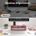 thumbnail image 4 of BONTEC Wooden Monitor Stand Riser, 2-Tier Desk Shelf with Storage Organizer, Ergonomic Computer Stand with Cable Management, Cellphone Holder, Pink, 16.5 Inch, 4 of 7
