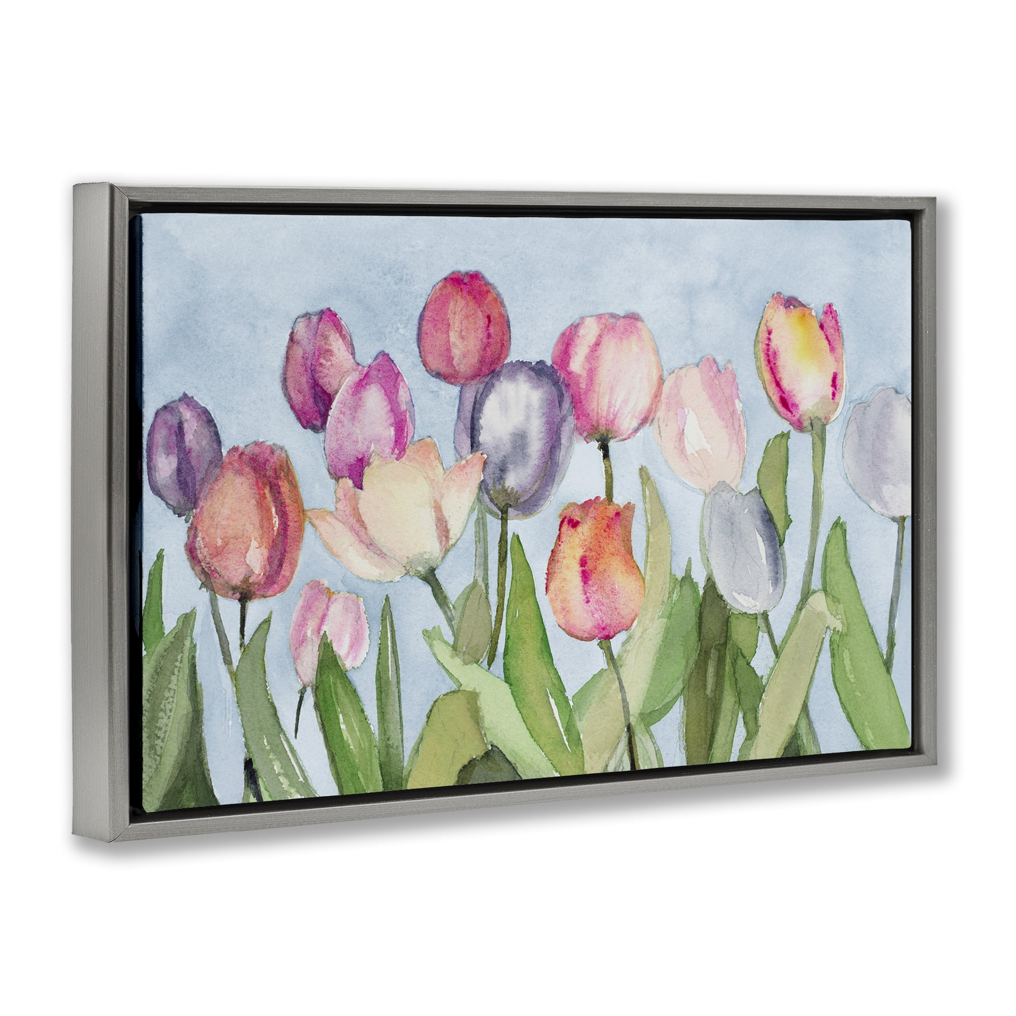 Stupell Industries Soft Tulip Field Plants & Flowers Painting Gray Floater Framed Canvas Art Print Wall Art, 31 x 21
