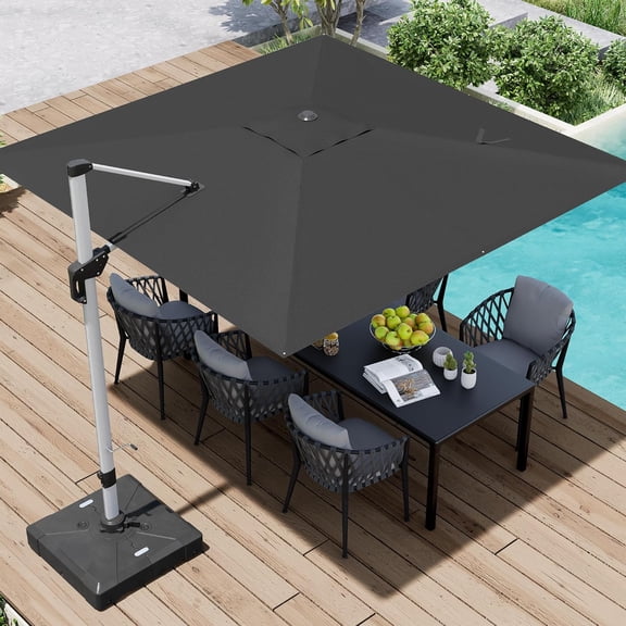 Paramondo Patio Umbrella, 9FT Outdoor Cantilever Umbrella Offset Hanging Umbrella with 360-degree Rotation for Garden, Deck, Backyard, Pool and Beach, Grey