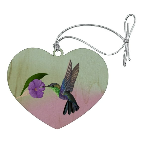 Hummingbird Crowned Woodnymph Purple Violet Heart Love Wood Christmas Tree Holiday Ornament