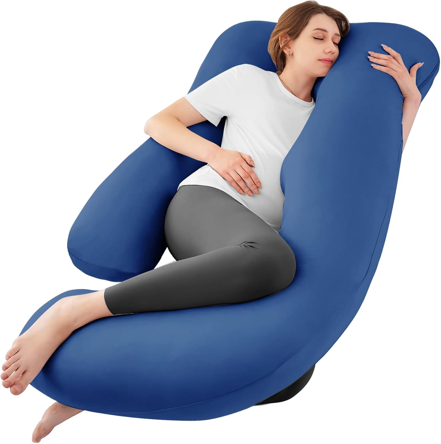 Pregnancy Pillows for Sleeping, Jumbo U Shaped Cooling Full Body Pillow with Removable Cover, Pregnant Women Must Haves, Maternity Essential, Navy