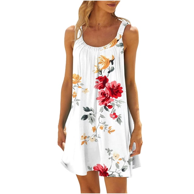 Vestido sin Mangas para Mujeres Casual Loose Fit con Impresión sin Posicionamiento Y Tela Elástica, Vestido de Verano de Cintura Elástica para Uso Diario en Casa O Trabajo