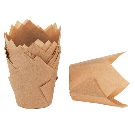 ACDANC 150Pcs Cupcake Liners Grease-Proof Material Muffin Liners Easy to Peel Off Tulip Cupcake Liners Ideal for Cupcakes Brown