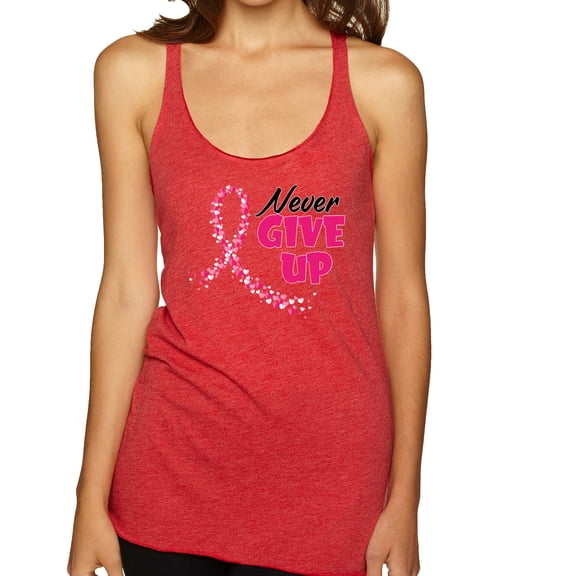 Wild Bobby, Never Give Up Fight Cancer, Breast Cancer Awareness, Women Tri-Blend Racerback Tank Top, Vintage Red, Large