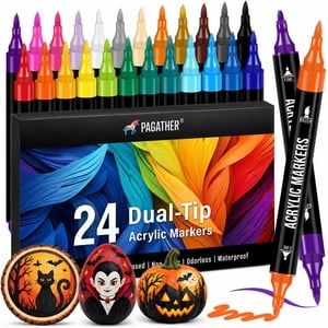 Pagather Dual-Tip Acrylic Paint Markers, 24 Vibrant Colors
